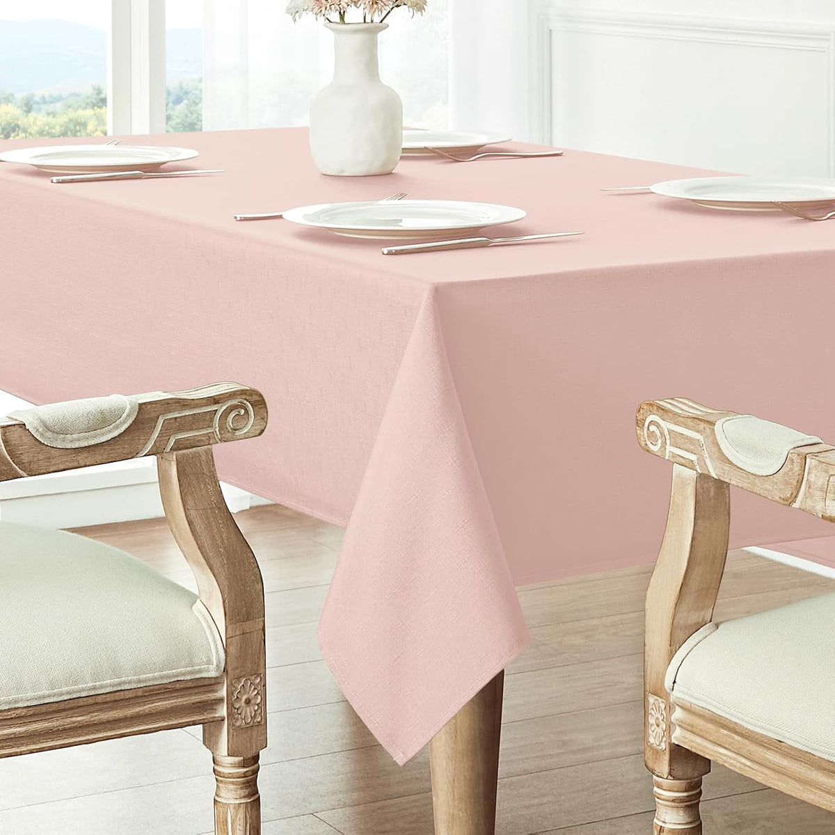 Rectangle 4 Feet Tablecloth 52x70 inch Linen Textured Table Cloth Stain and Wrinkle Resistant Washable Polyester, Decorative Table Cover Waterproof for Dining, Buffet and Camping, Pink