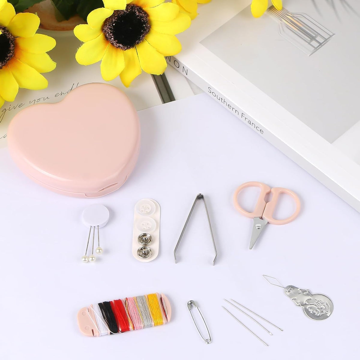 1 Set Sewing Kit Box,Travel Sewing Kit for Adults,Portable Mini Sewing Kit,Sewing Tools Household Clothing Fixes Sewing Kit,Sewing Thread Accessories,Basic Sewing Supplies Accessories (Pink)