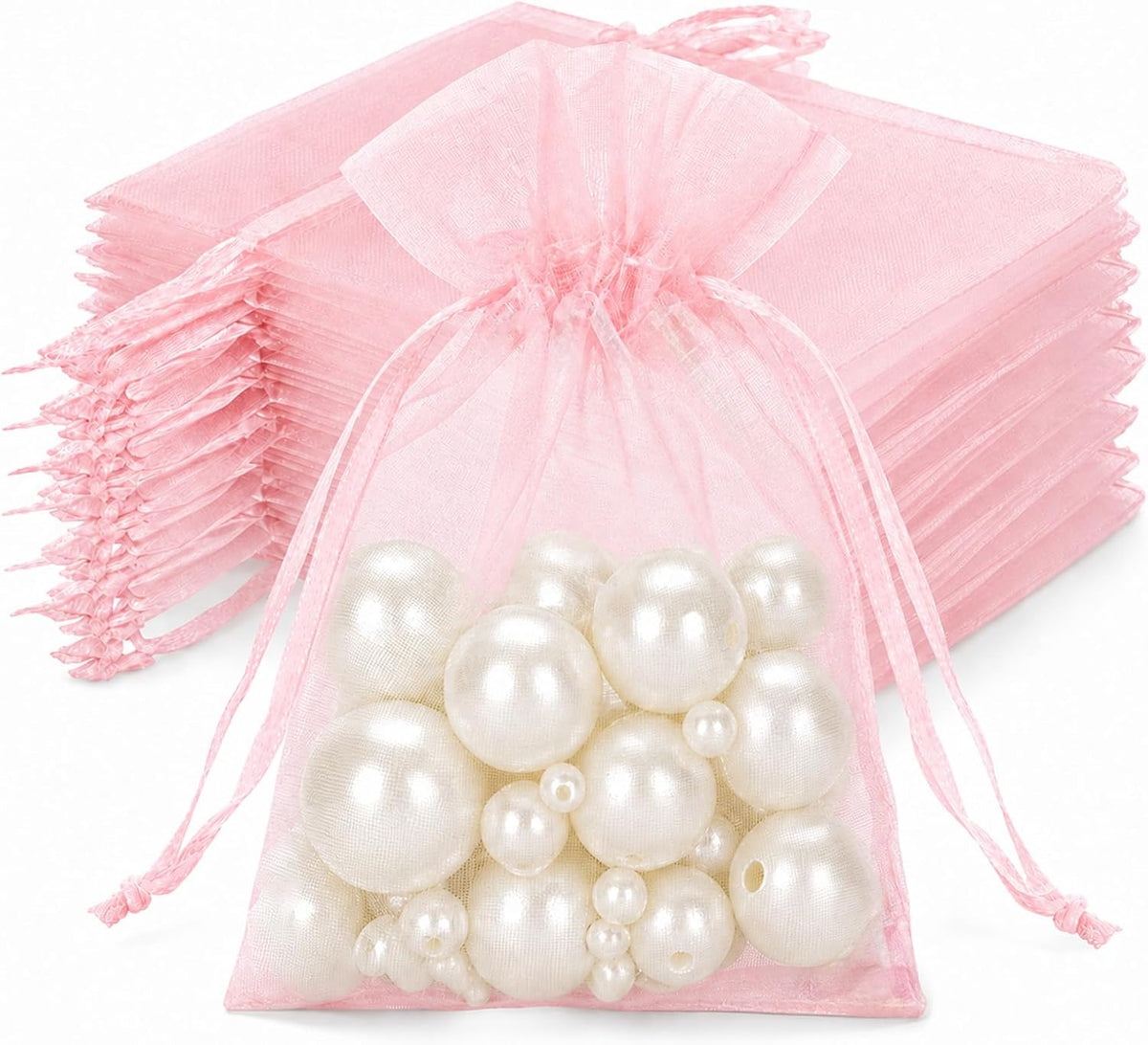 50Pcs Blush Pink Organza Bags,2.7x3.5 In Drawstring Mesh Pouch