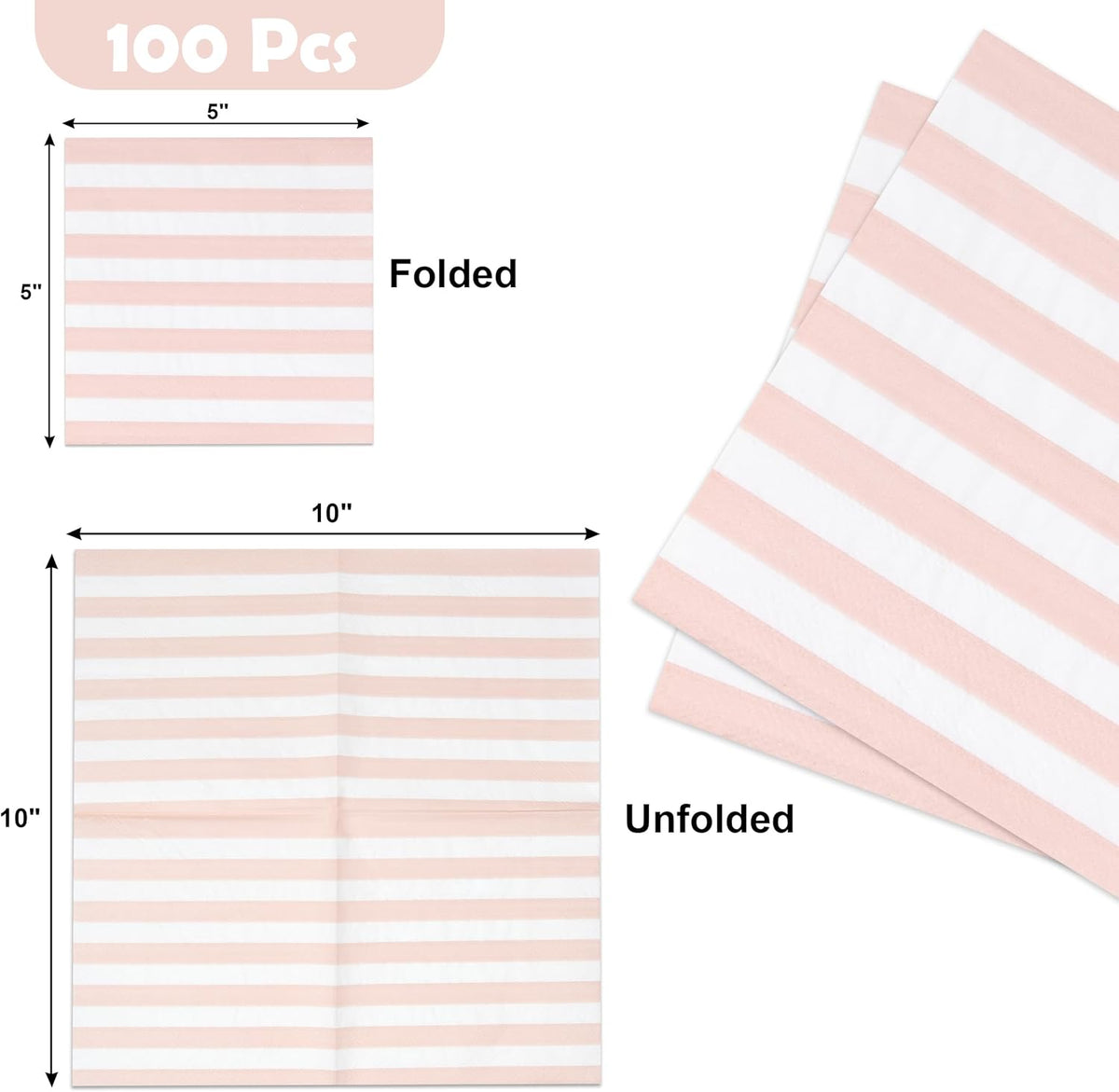 Pink Striped Cocktail Napkins Blush Pink and White Beverage Napkins 100 Count Disposable 3 Ply Baby Shower Party Bar Table Decor