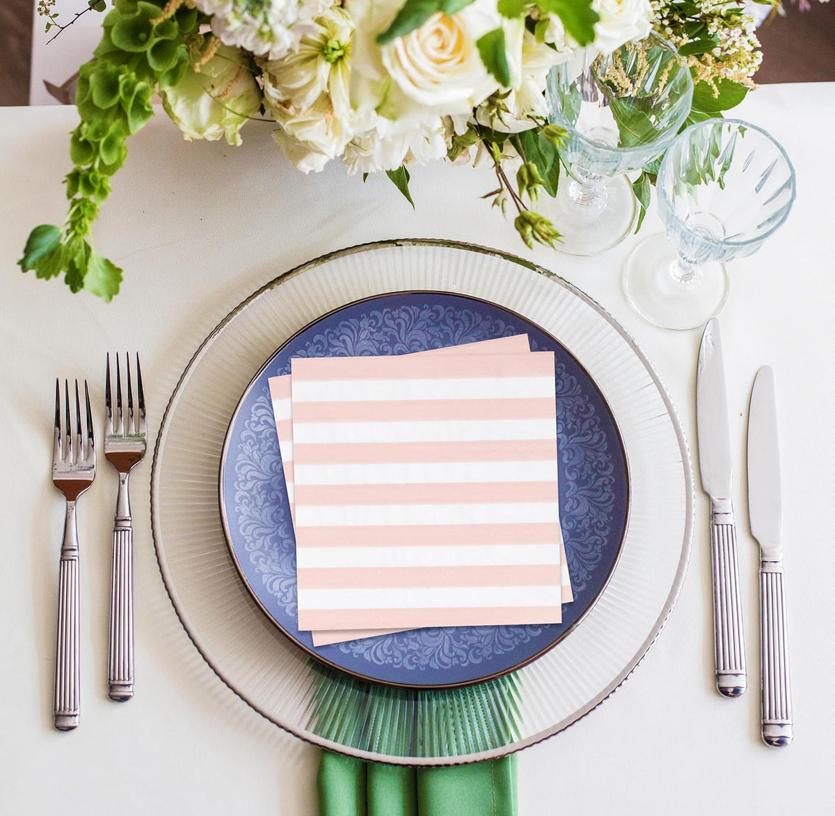 Pink Striped Cocktail Napkins Blush Pink and White Beverage Napkins 100 Count Disposable 3 Ply Baby Shower Party Bar Table Decor