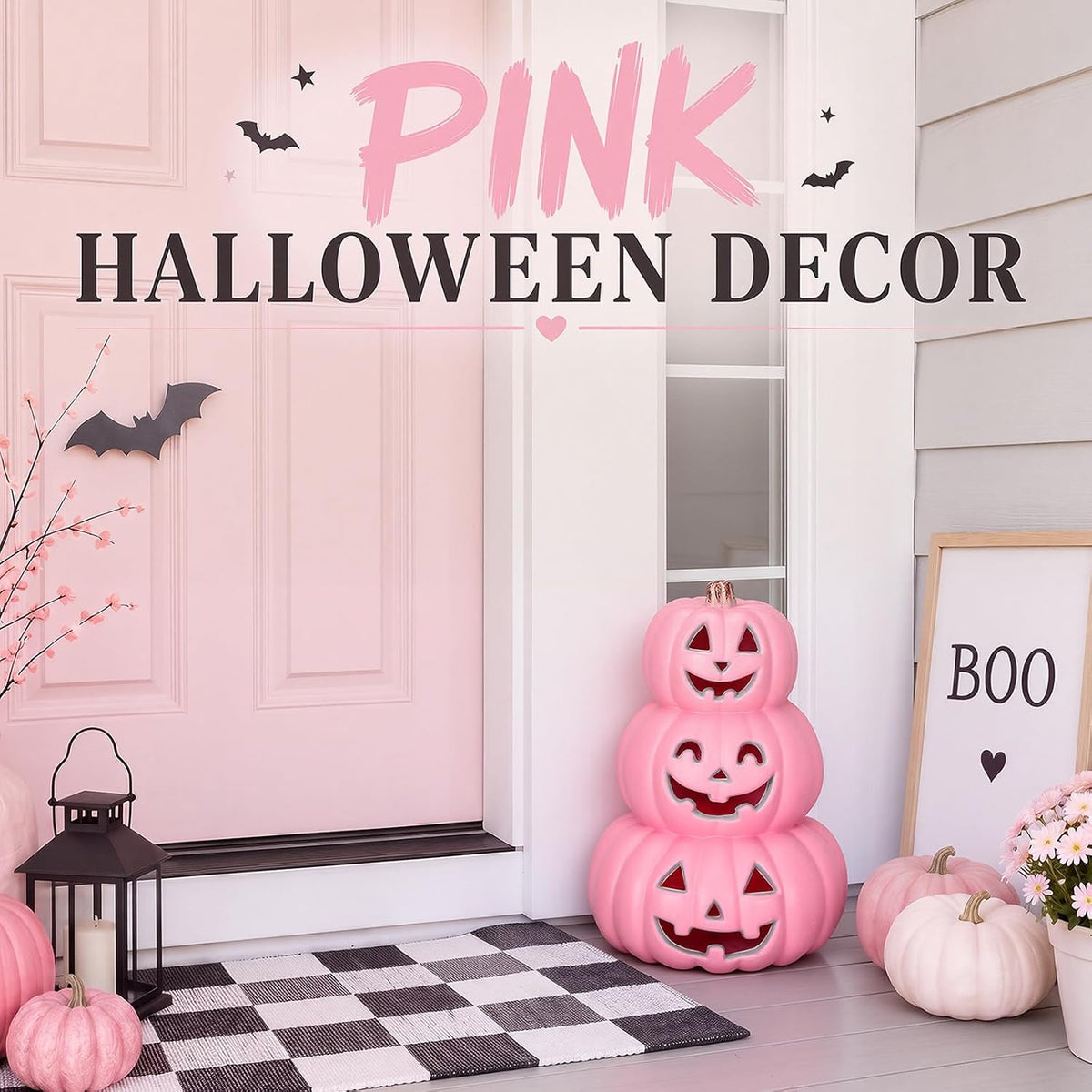 3 Tier Jack O Lantern Light up 14" Pink Halloween Decor