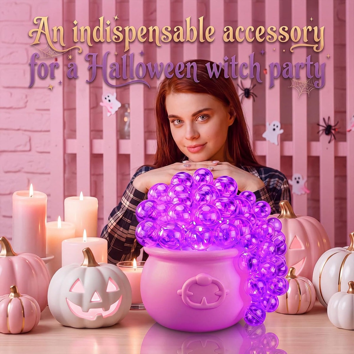 Pink Halloween Decoration Pink Halloween Glowing Cauldron Decor