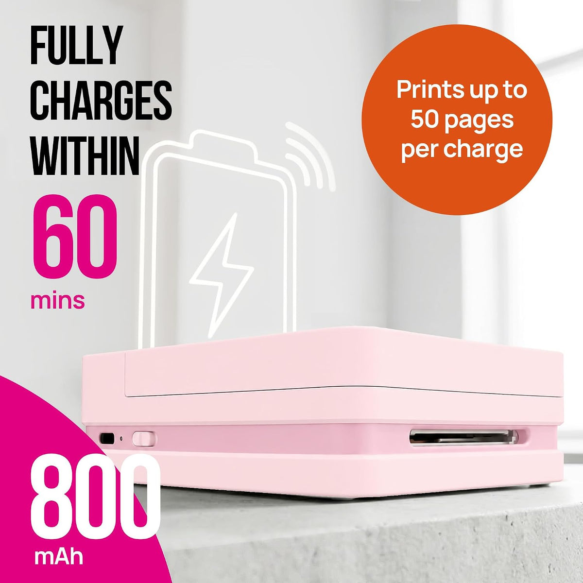 PP01 Photo Printer, 2x3 Portable Photo Printer, Mini Printer, Pink | Instant Color Inkjet Printer for Smartphone, Sticky-Back Photos, Bluetooth Compatible with iOS & Android, AI App Editing