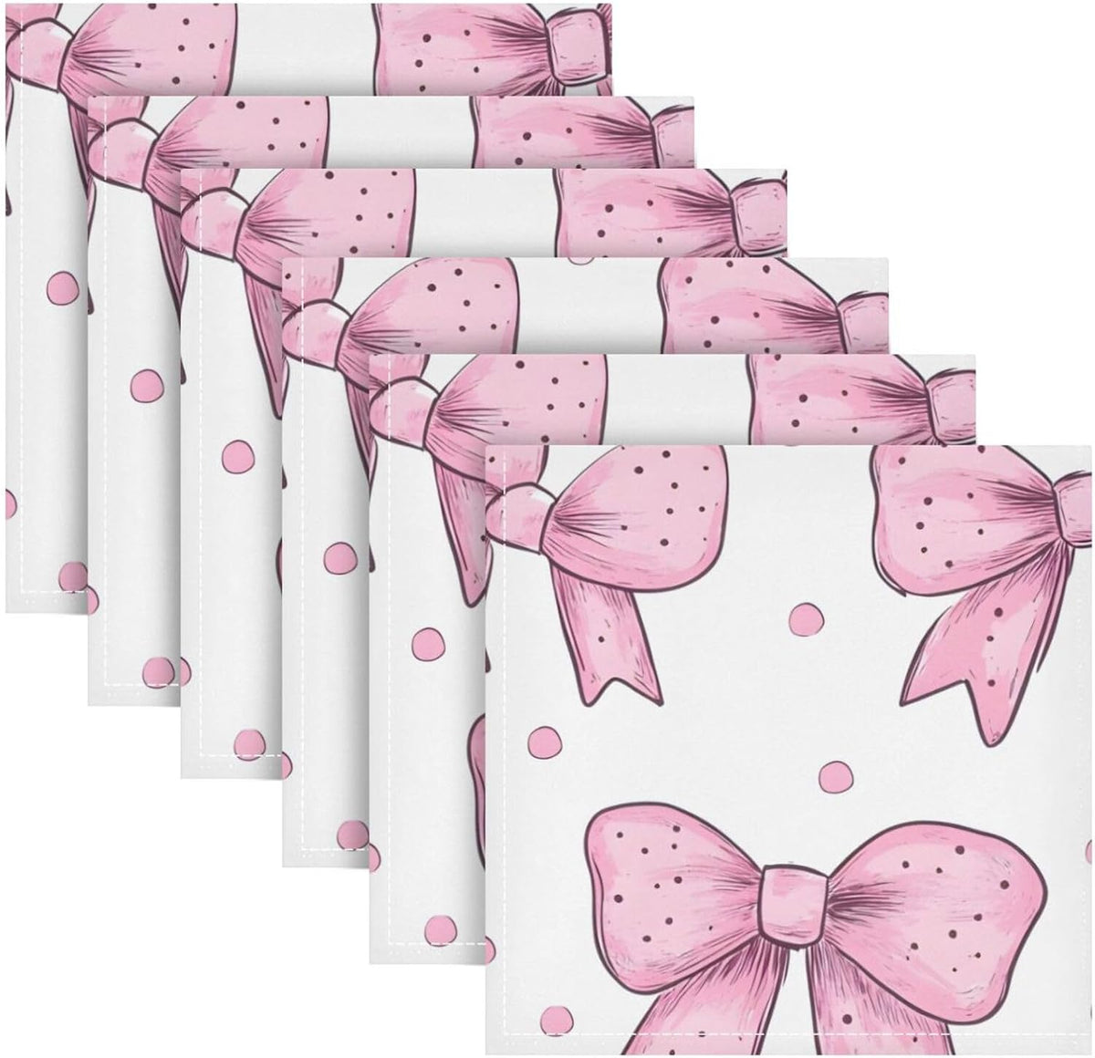 YETTASBIN Pink Bows Dot Cloth Napkins Set of 1, Reusable Washable Oversized Table Napkins for Family Wedding Dinner Party Home Decor, 20 Inch