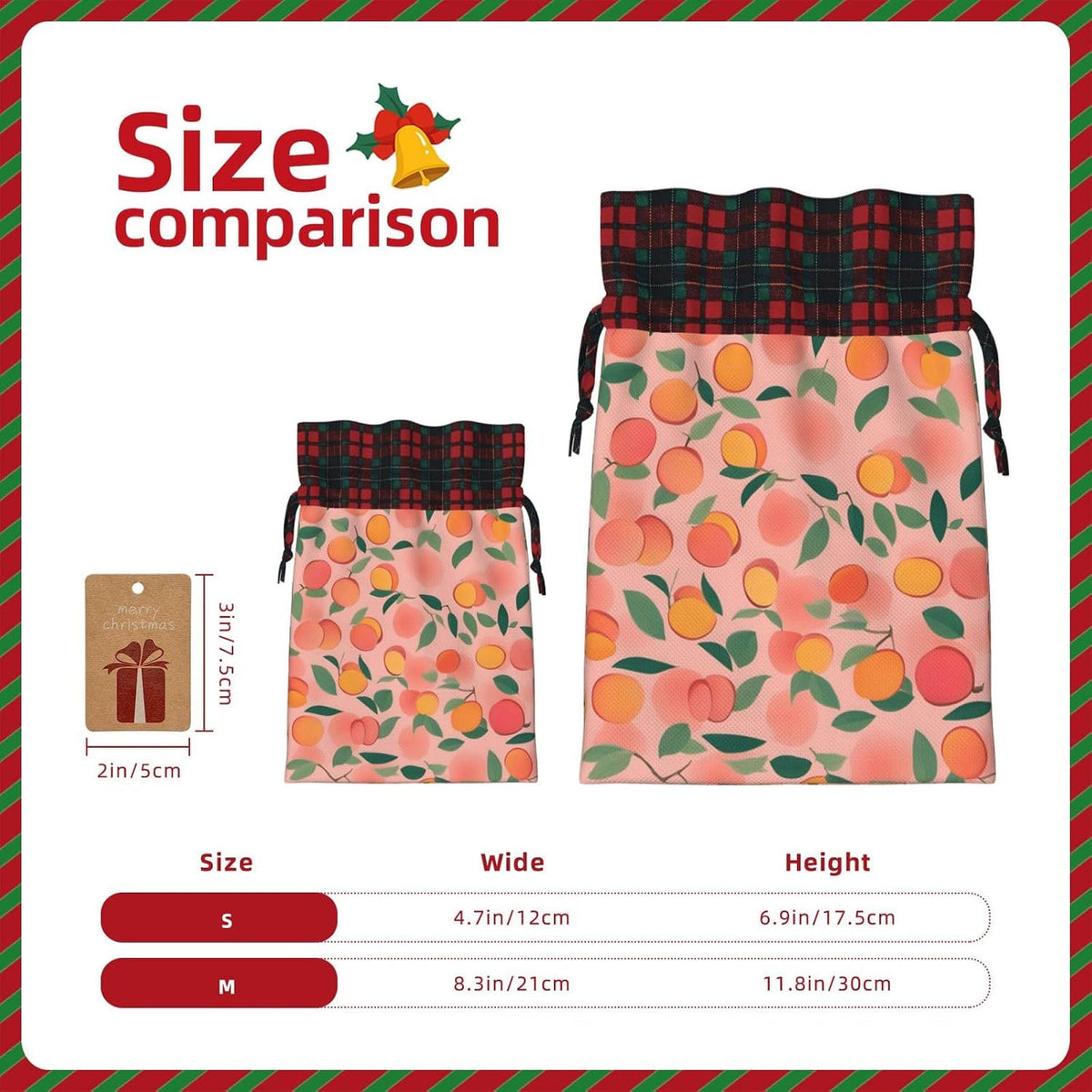 MDATT Pink Peach Pattern Seamless Pattern 1 Drawstring Gift Bags,5 X 7 Inch Goodie Bags For Wedding Party,Christmas Birthday Halloween Decor