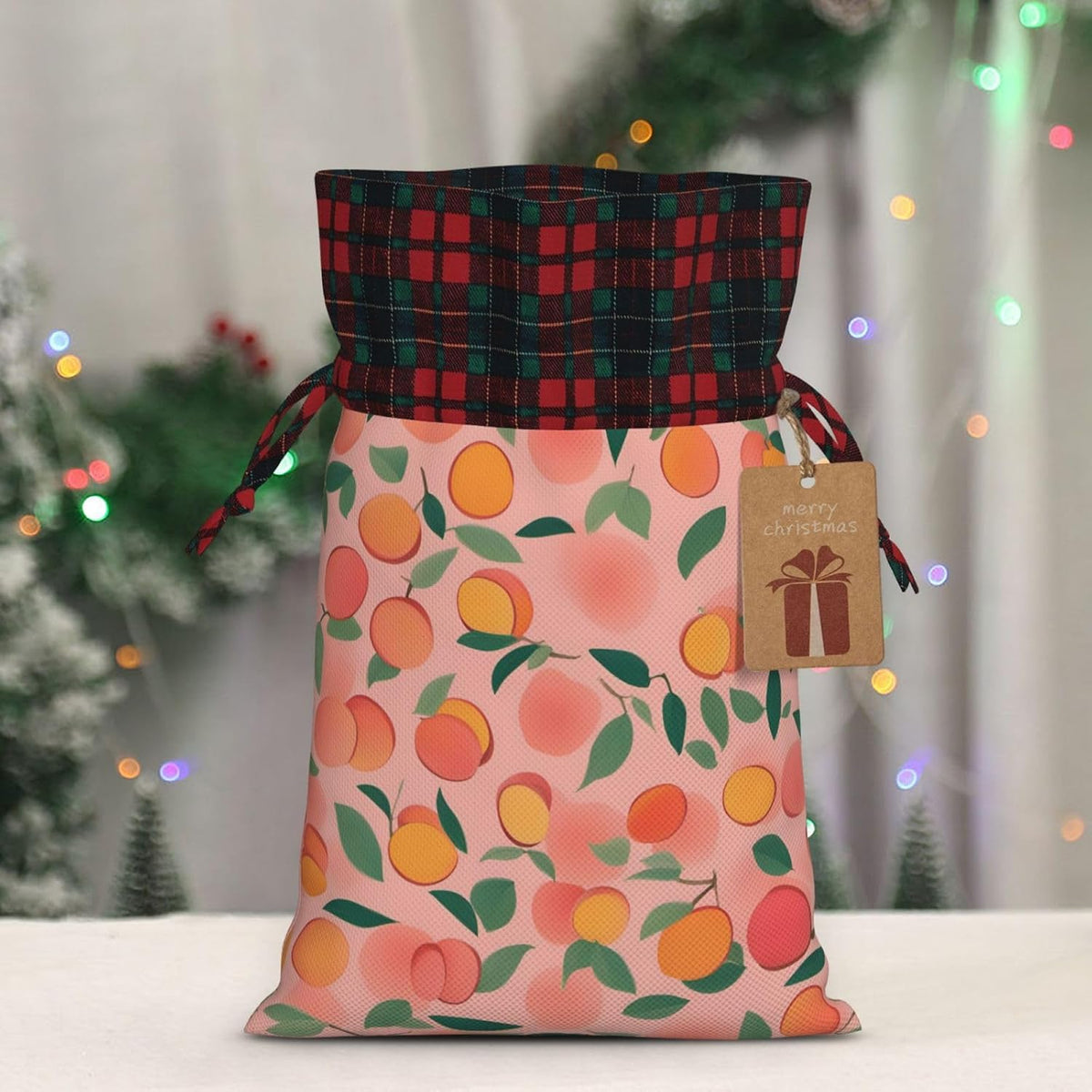 MDATT Pink Peach Pattern Seamless Pattern 1 Drawstring Gift Bags,5 X 7 Inch Goodie Bags For Wedding Party,Christmas Birthday Halloween Decor