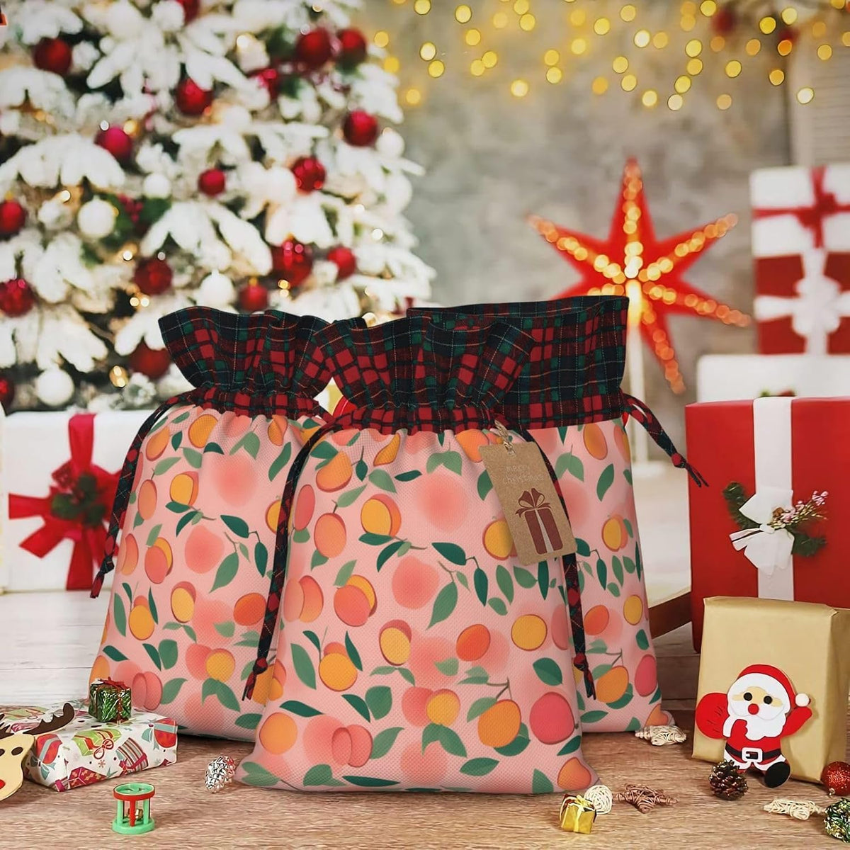 MDATT Pink Peach Pattern Seamless Pattern 1 Drawstring Gift Bags,5 X 7 Inch Goodie Bags For Wedding Party,Christmas Birthday Halloween Decor