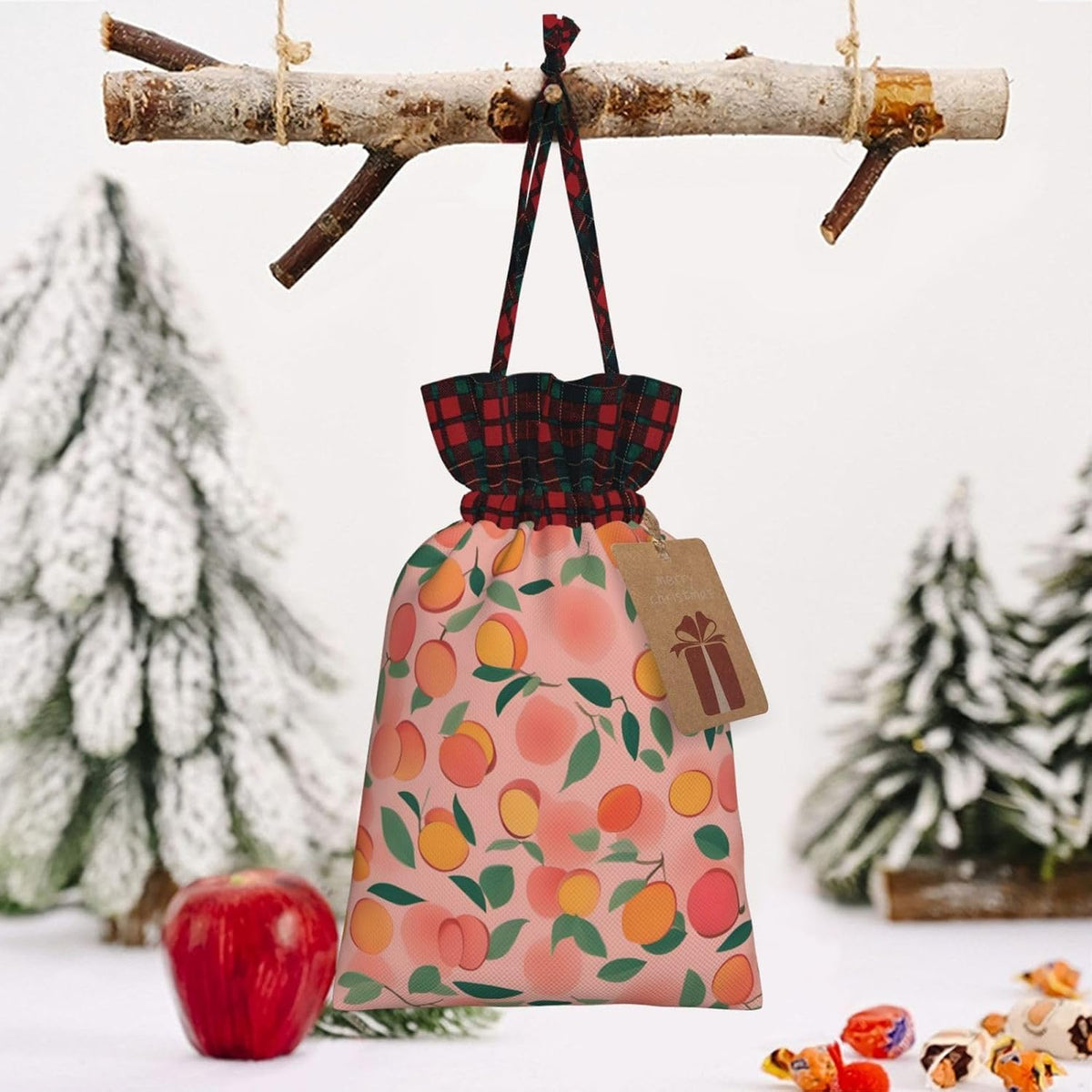 MDATT Pink Peach Pattern Seamless Pattern 1 Drawstring Gift Bags,5 X 7 Inch Goodie Bags For Wedding Party,Christmas Birthday Halloween Decor