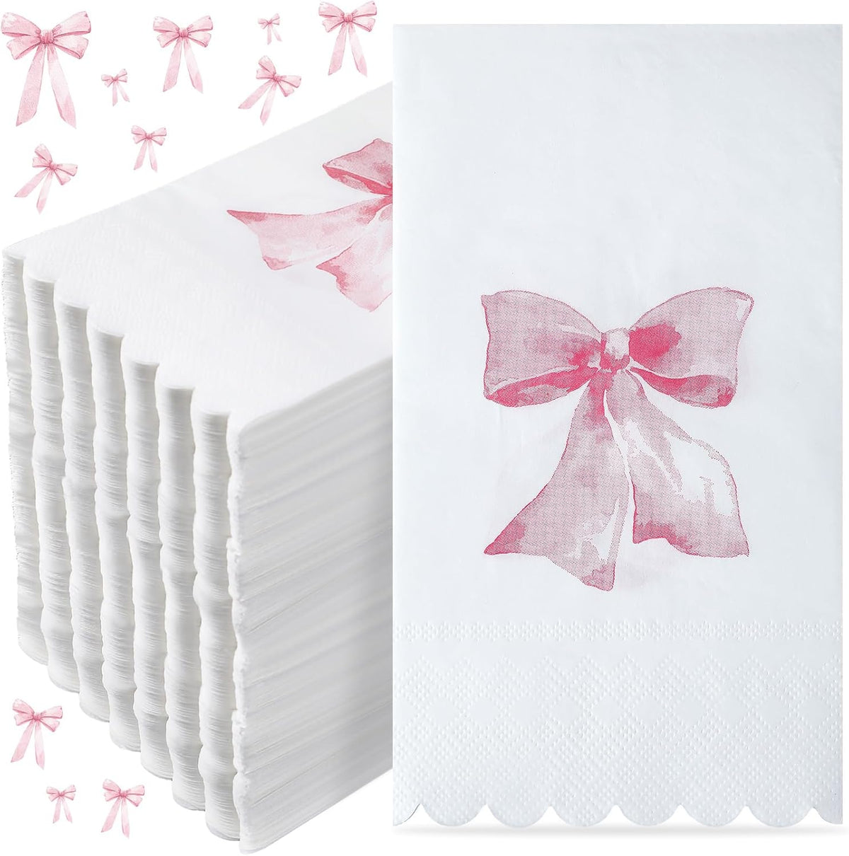 HunnmingRe 150 Pcs Bow Napkins for Decoupage 3 Ply Coquette Cute Party Supplies Bow Party Disposable Paper Napkins for Bachelorette Bridal Baby Shower Tea Wedding Birthday(Pink,Rectangle)