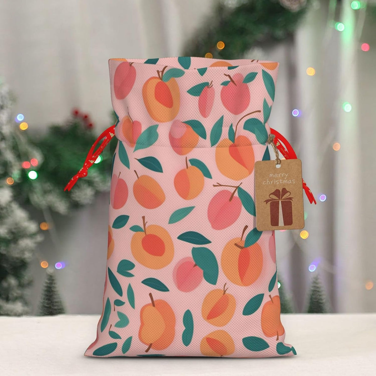 MDATT Pink Peach Pattern Seamless Pattern Drawstring Gift Bags,5 X 7 Inch Goodie Bags For Wedding Party,Christmas Birthday Halloween Decor