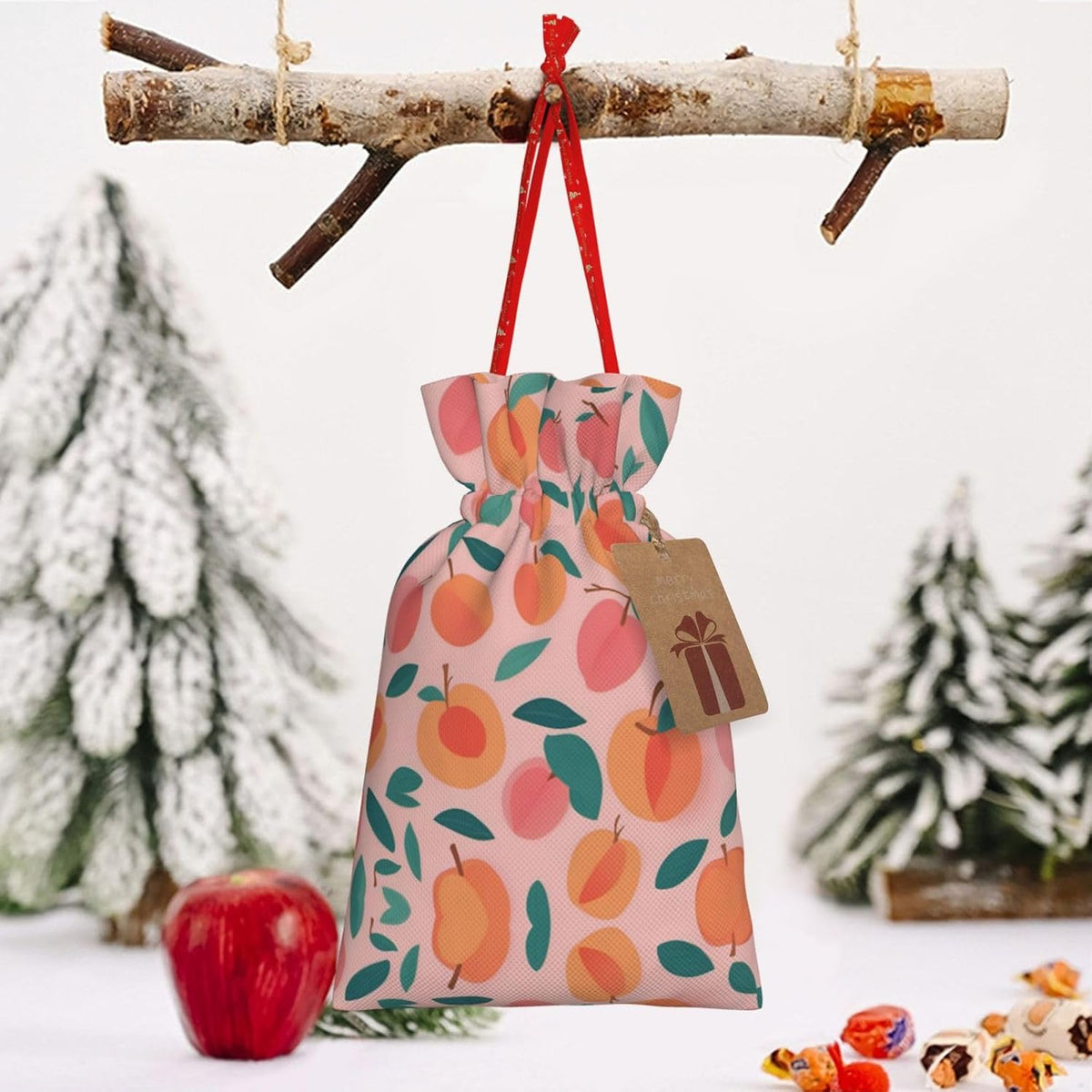 MDATT Pink Peach Pattern Seamless Pattern Drawstring Gift Bags,5 X 7 Inch Goodie Bags For Wedding Party,Christmas Birthday Halloween Decor