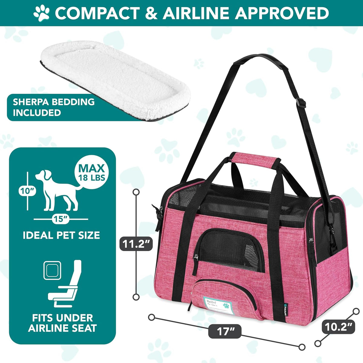 Airline Approved Pet Carrier for Cats Small Dogs, Small Heather Pink