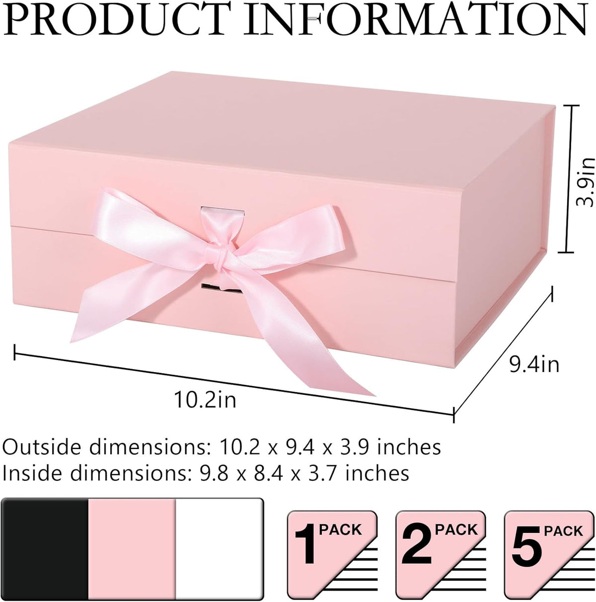 LFBOX Pink Gift Box with Ribbon Magnetic Lids 2 Pack