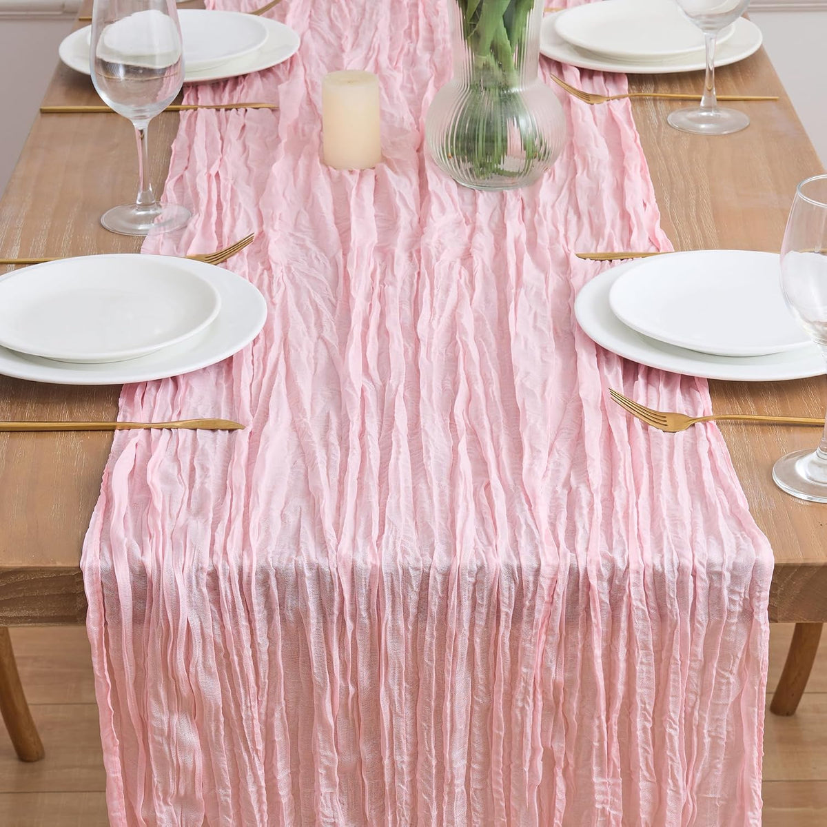 Blush Pink Cheesecloth Table Runner Fall Sheer Wedding Decor 10FT