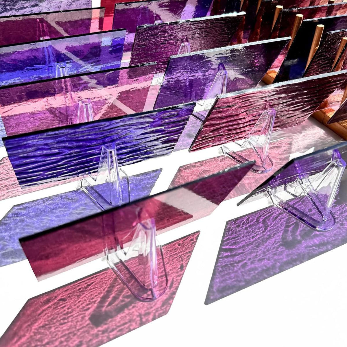 24 Sheets Shades of Purple Stained Glass Sheets, 6 X 4 inches Stained Glass Supplies Mosaic Tiles for Crafts, Pink Colors for Glass Projects or Mosaic Arts