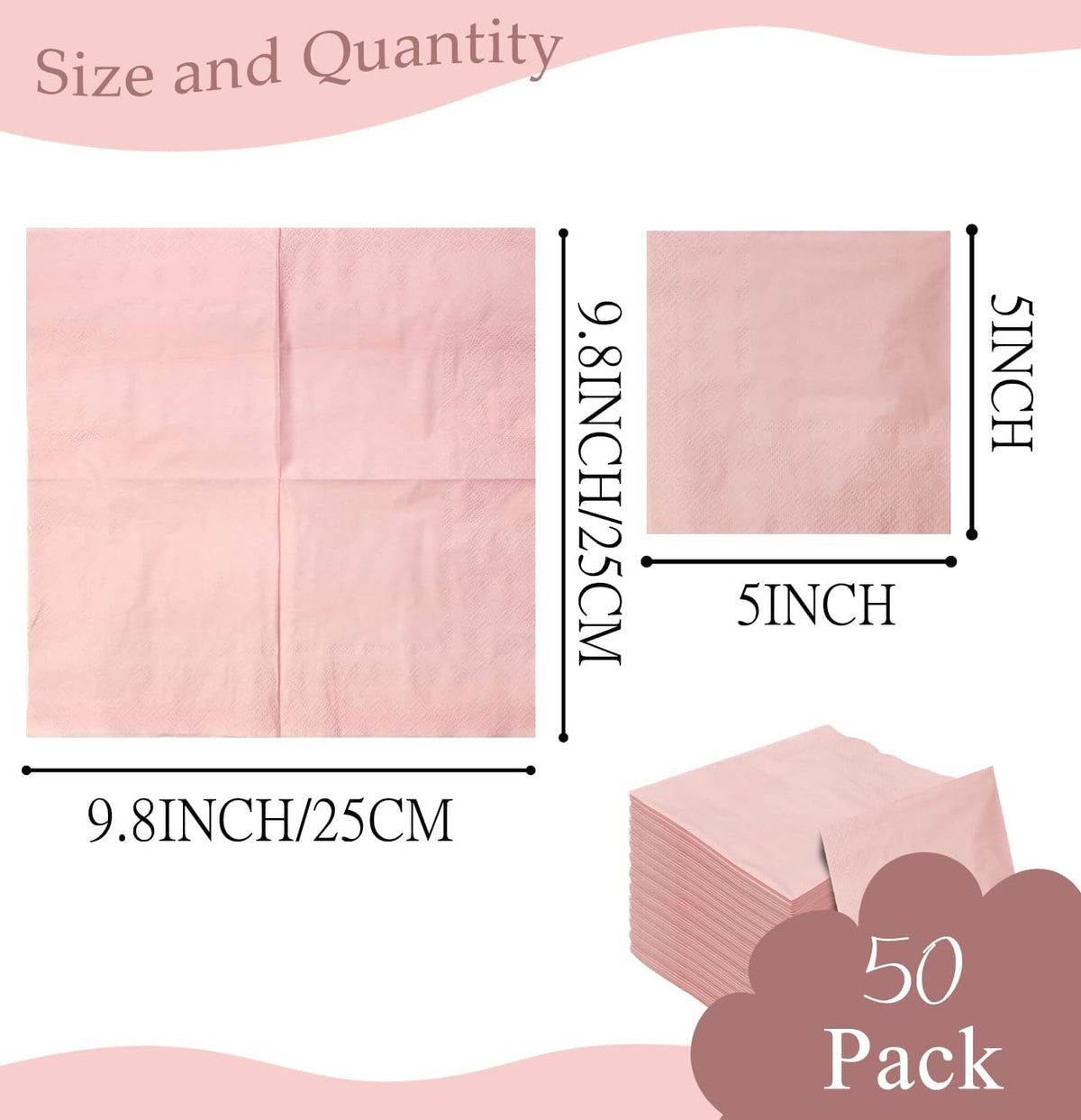 50 Pieces 2-ply Light Pink Napkin Disposable Cocktail Napkins Beverage Napkins Dessert Napkins Paper Napkins for Wedding Birthday Party Paper Dinner Napkins