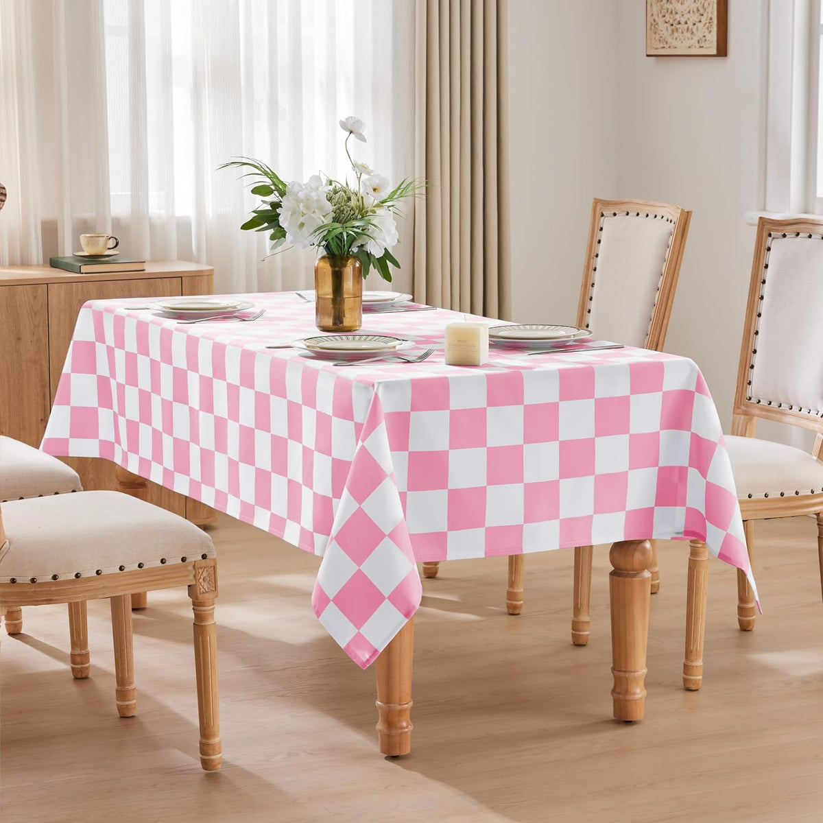 Checkered Table Cloth, Classic Checkerboard Tablecloth for Picnic, Party, Dinner Table Cover, Waterproof Washable Wrinkle Resistant (Pink, 55''x71'' (Rectangle))