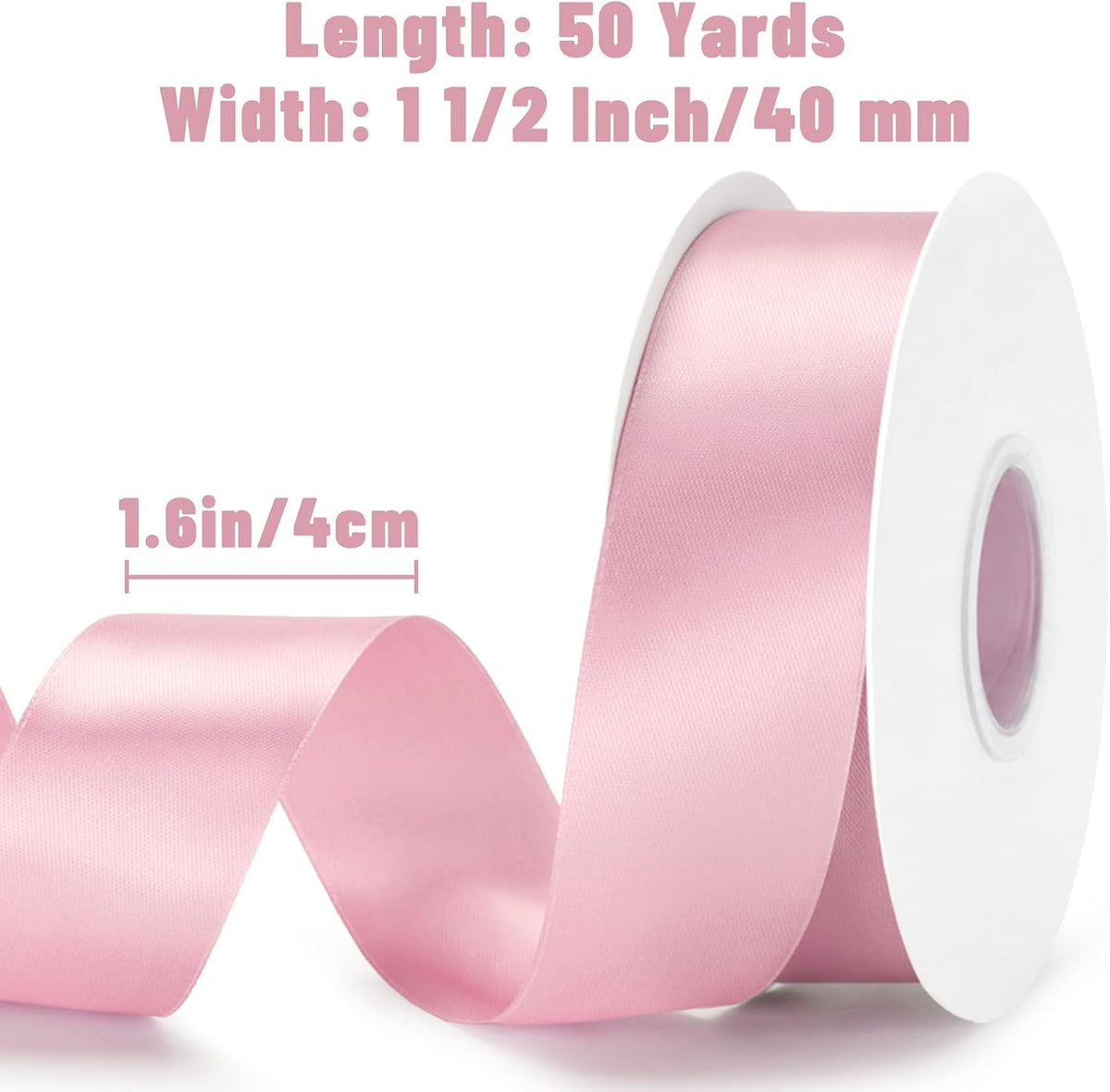 Double Faced Blush Pink Satin Ribbon - 1-1/2 Inch x 50 Yards