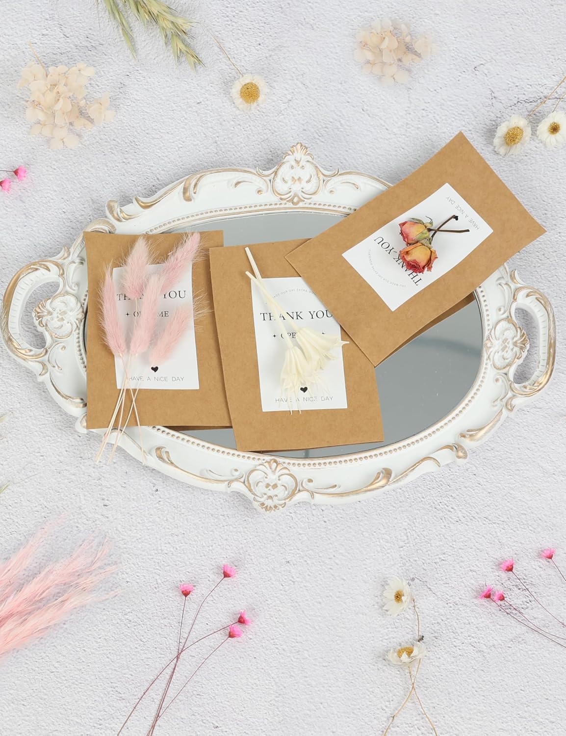 DIY Natural Dried Flower Set for Vase, Bulk Boho Dried Flowers with Stems,Fall Decor, Mini Flower Arrangements.(Pink)