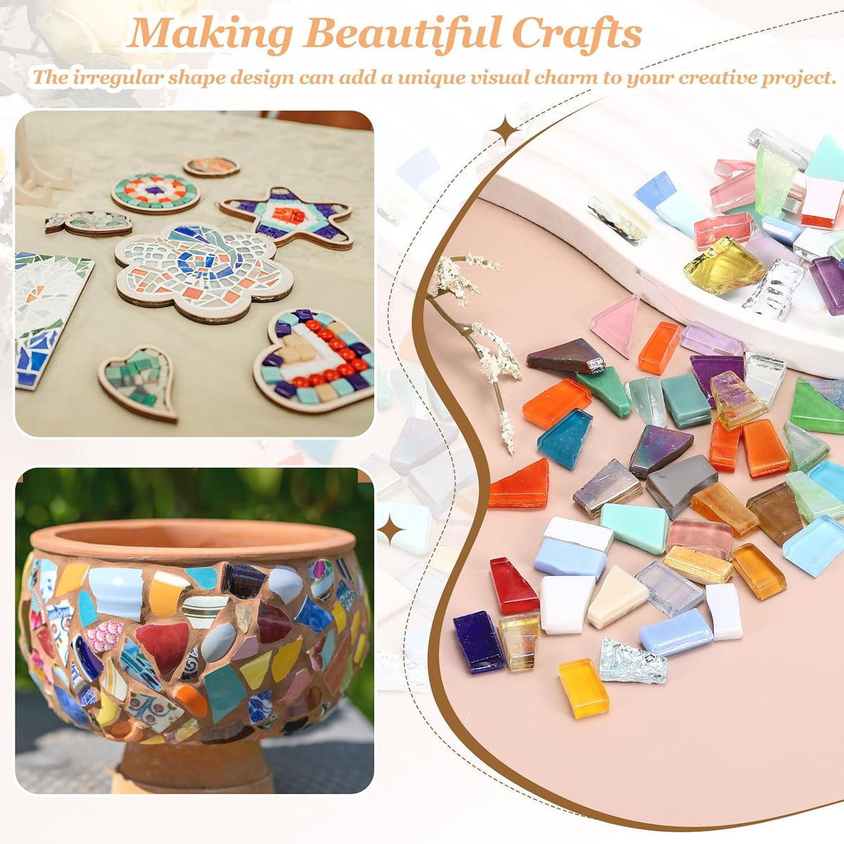 Irregular Glass Mosaic Tiles, 200G/0.4LB Irregular Stained Glass Sheets Broken Mosaic Pieces Tiles Supplies Kit Bulk for DIY Art Craft Making Home Decor, Pink Series
