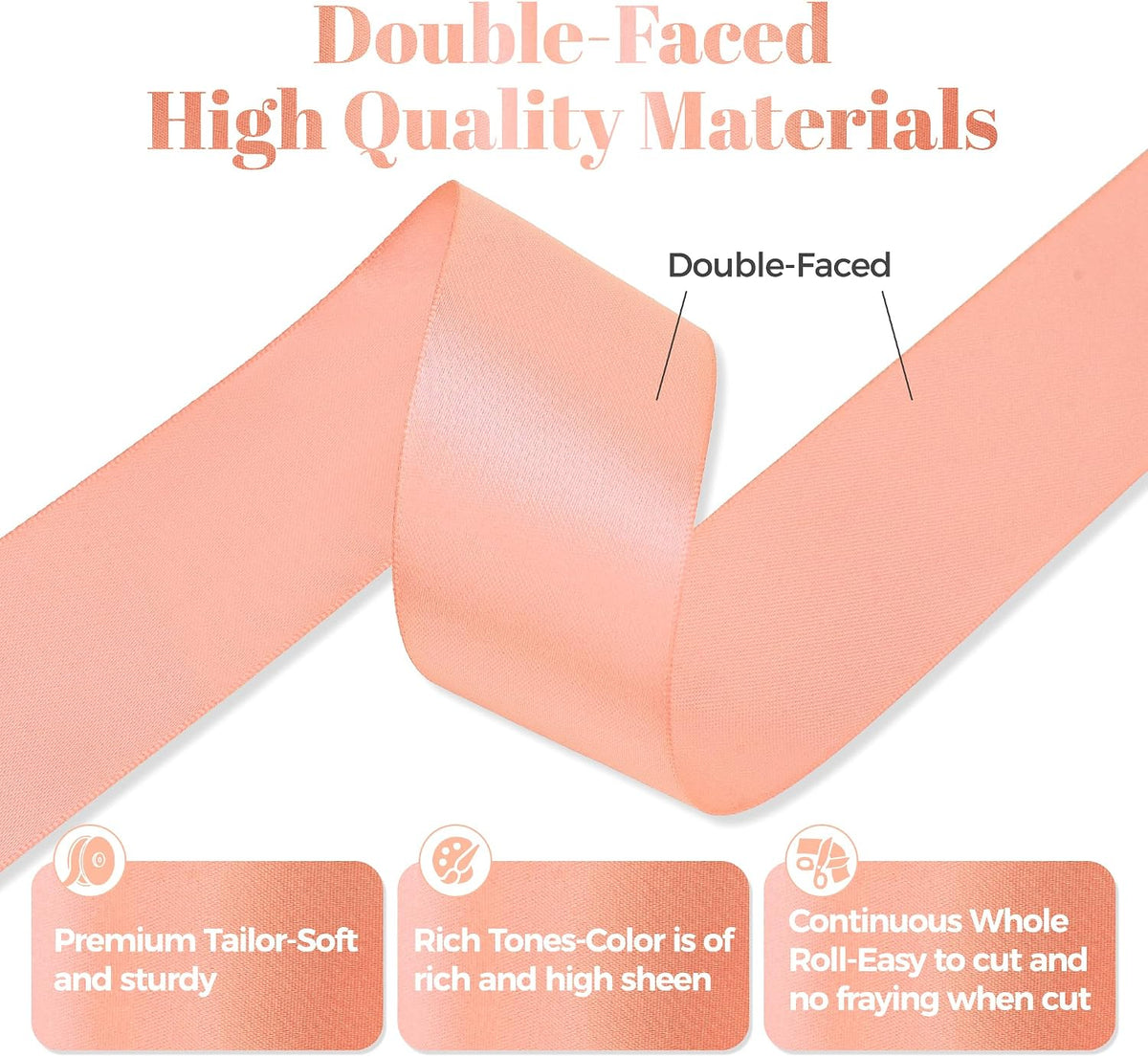 Peach Satin Ribbon, Double Faced 1-1/2 Inch X 50 Yards Peach Ribbon, Premium Satin Ribbons for Gift Wrapping, Crafts, Hair Bow Making, Sewing, Flower Bouquet, Wedding Party Decor