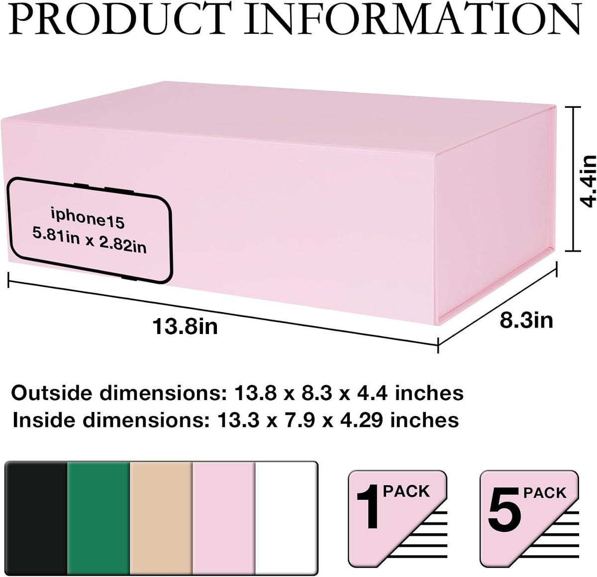 LFBOX Pink Gift Box with Magnetic Lids 13.8x8.3x4.4 in, Large Bridesmaid Groomsman Proposal Boxes 5 Pack, Collapsible Rectangle Storage Box