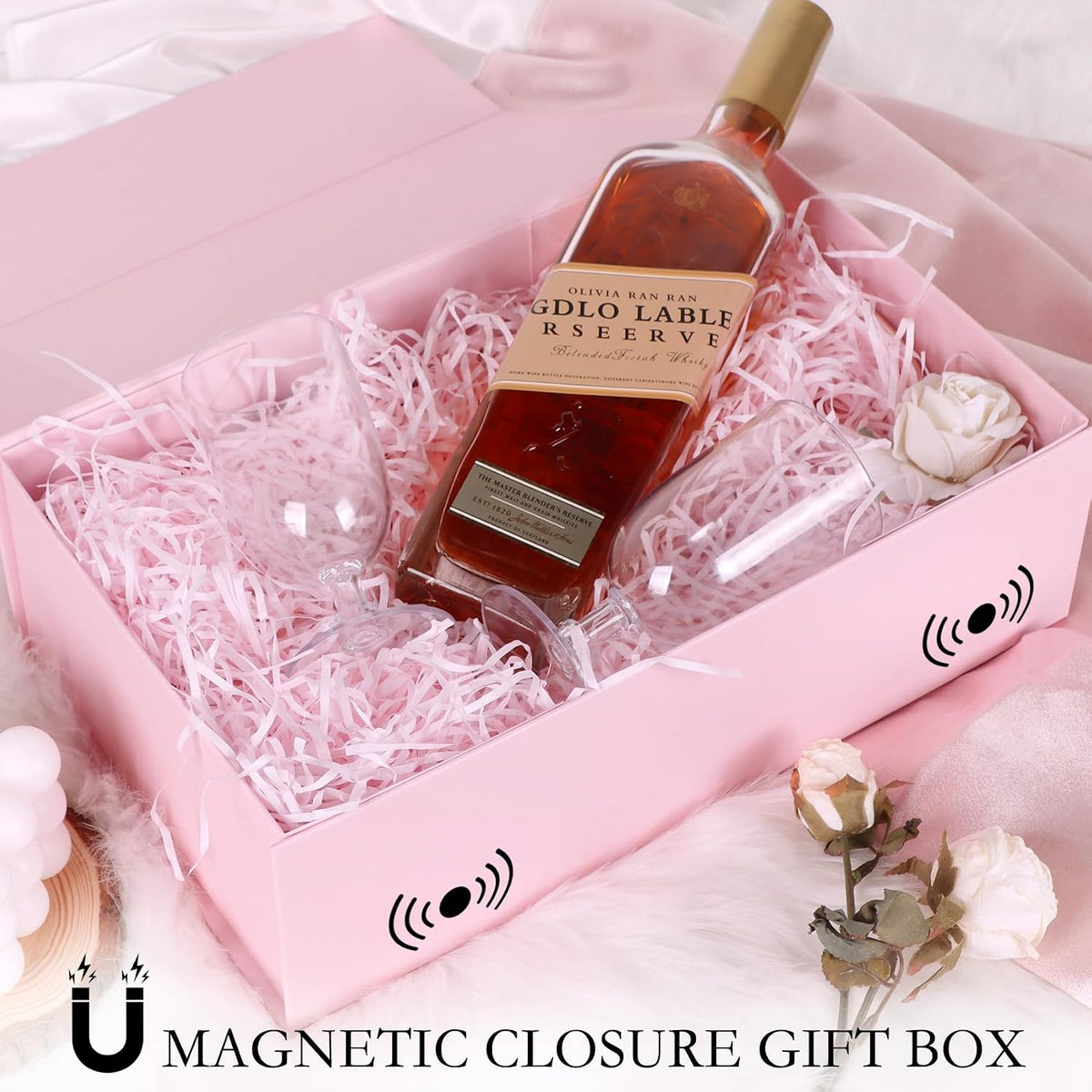 LFBOX Pink Gift Box with Magnetic Lids 13.8x8.3x4.4 in, Large Bridesmaid Groomsman Proposal Boxes 5 Pack, Collapsible Rectangle Storage Box
