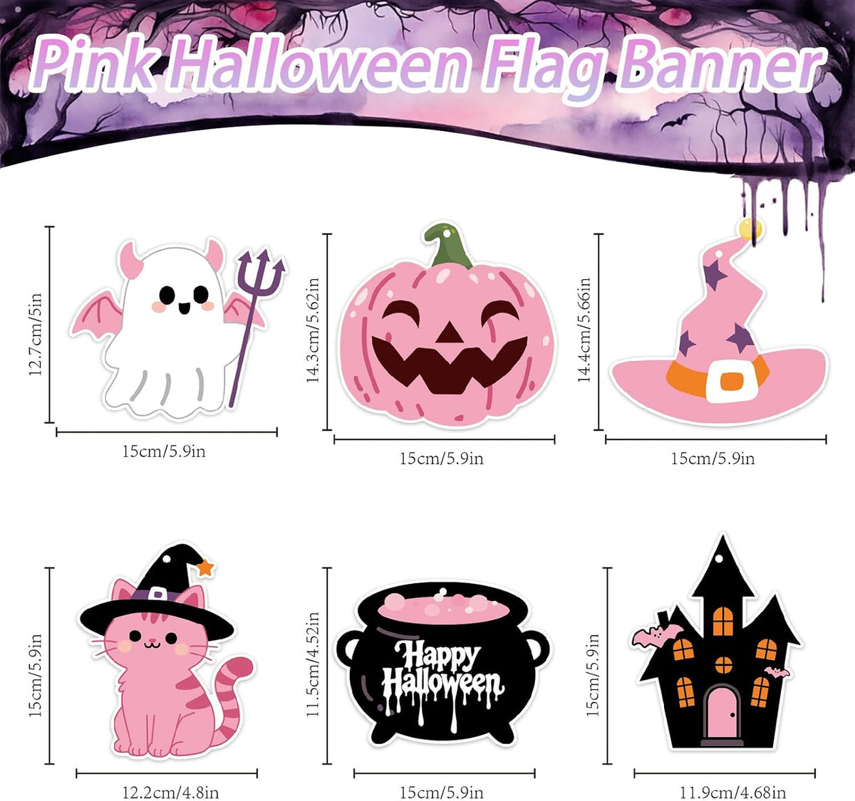 Pink Halloween Decorations Set, Hey Boo Wooden Tiered Tray Sign and Happy Halloween Banner, Cute Ghost Pumpkin Pink Halloween Banner for Home Mantel Table Indoor Party Decor