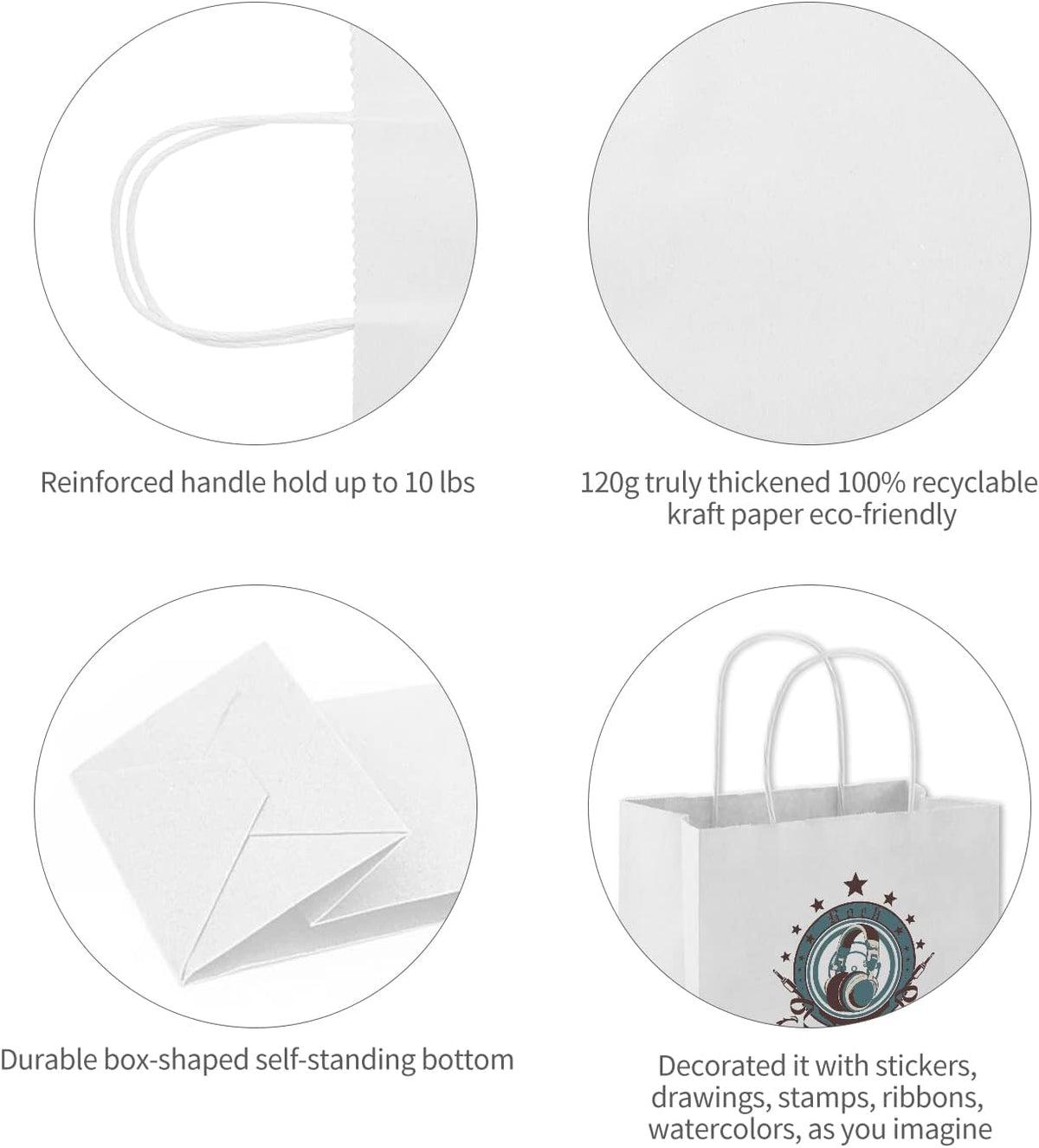 COGLARING 100Pcs White Gift Bags with Handles - 11x5.9x11 Inch Kraft Paper Bags Bulk for Weddings, Parties, Retail & Gift Wrapping - White Paper Bag