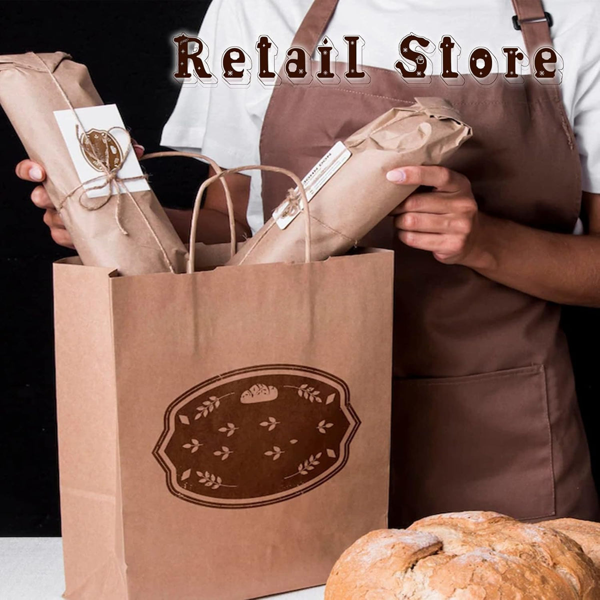 COGLARING 100Pcs White Gift Bags with Handles - 11x5.9x11 Inch Kraft Paper Bags Bulk for Weddings, Parties, Retail & Gift Wrapping - White Paper Bag