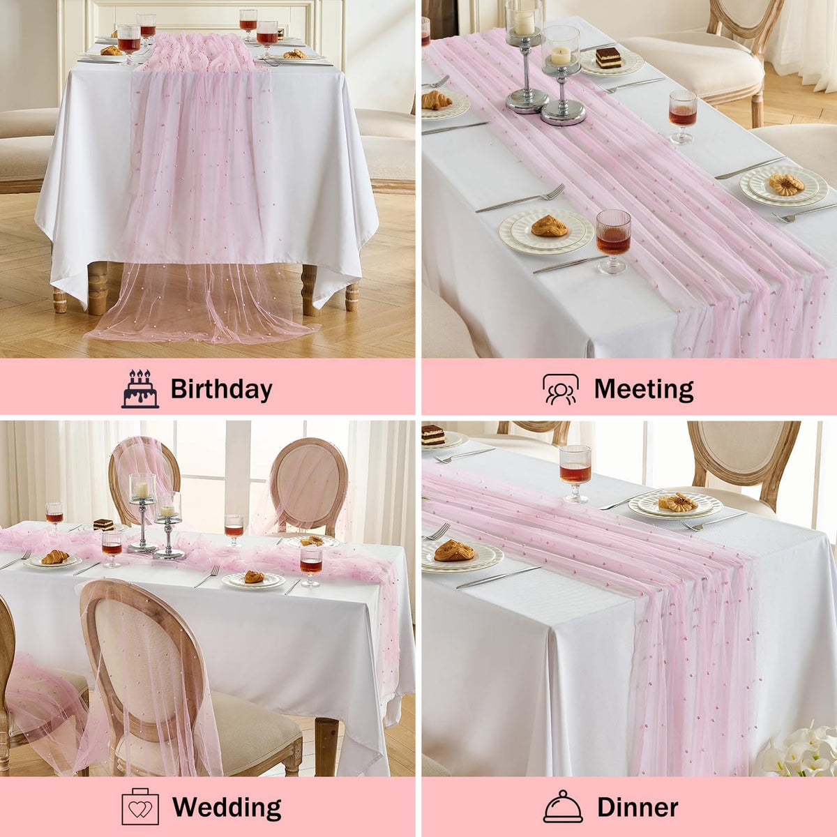 1 Pack Pearl Table Runner -10FT Blush Pink Boho Tulle Table Runners 120 Inches Long Rustic Sheer Lace Fabric Centerpieces for Wedding Arch Birthday Party Bridal Veil Baby Shower Decorations