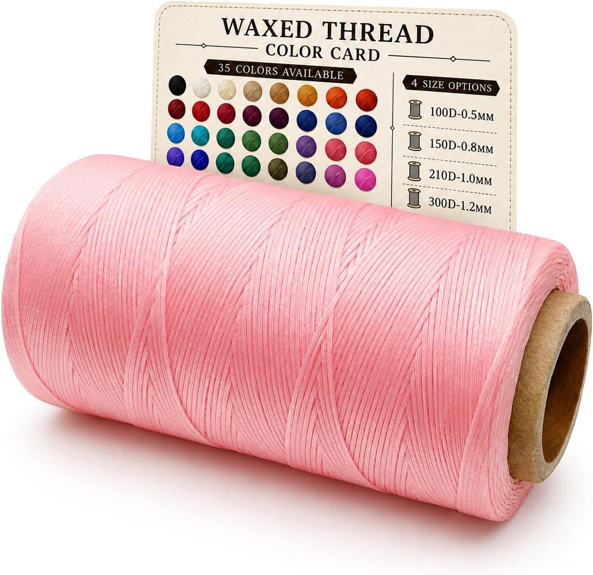 Flat Waxed Thread for Leather Sewing, 100D 0.6mm 460 Yard Polyester Waxed Cord for Hand Stitching, Bookbinding, Wallet Making and DIY Leather Craft, Peach Pink