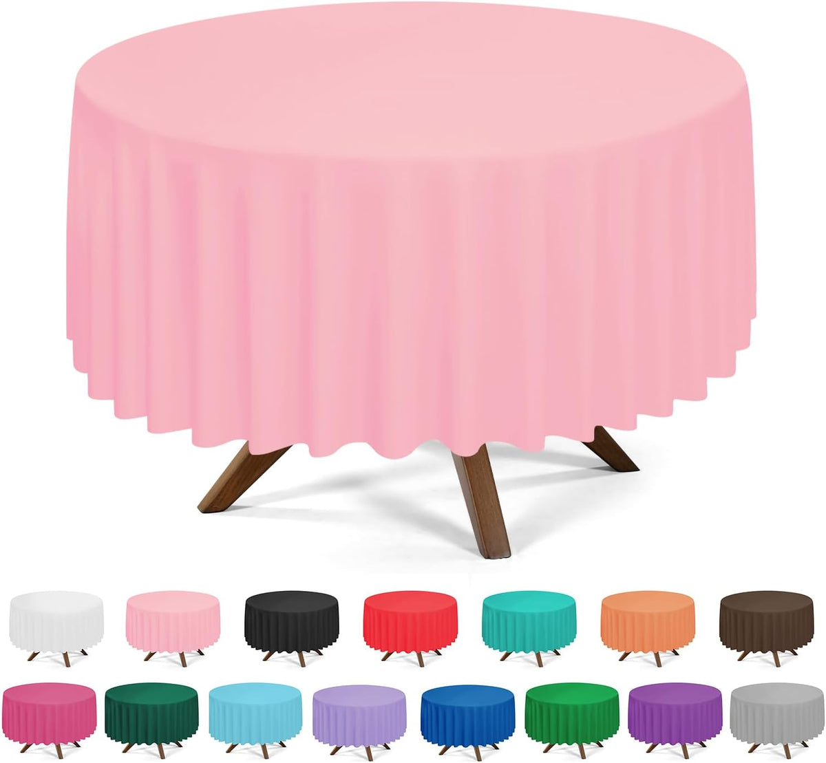 3 Pack Pink Plastic Tablecloth Disposable Round Table Cloth 84 Inch Table Cover for Parties