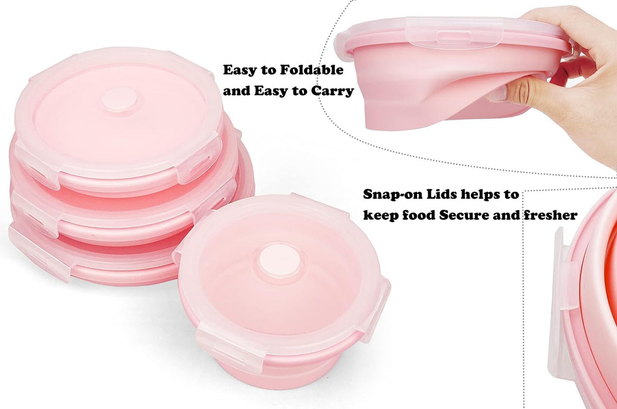 Collapsible Dog Bowls with Lids, 2 Pack Portable Travel Dog Bowls for Small Medium Large Dogs, Silicone Foldable Outdoor Dog Cat Food Water Bowls for Camping Hiking Road Trip, Pink 17 oz