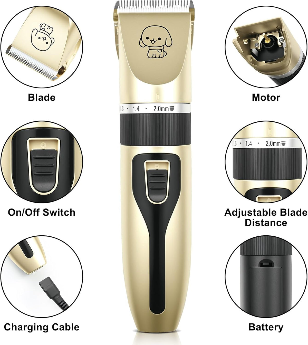 FrutPunch Dog Grooming Kit, Cordless Dog Clippers, Electric Shaving, Low Noise Rechargeable Dogs Hair Trimmer, with a Shaving Head for Feet, Suitable for Cats and Dogs, 2000MA