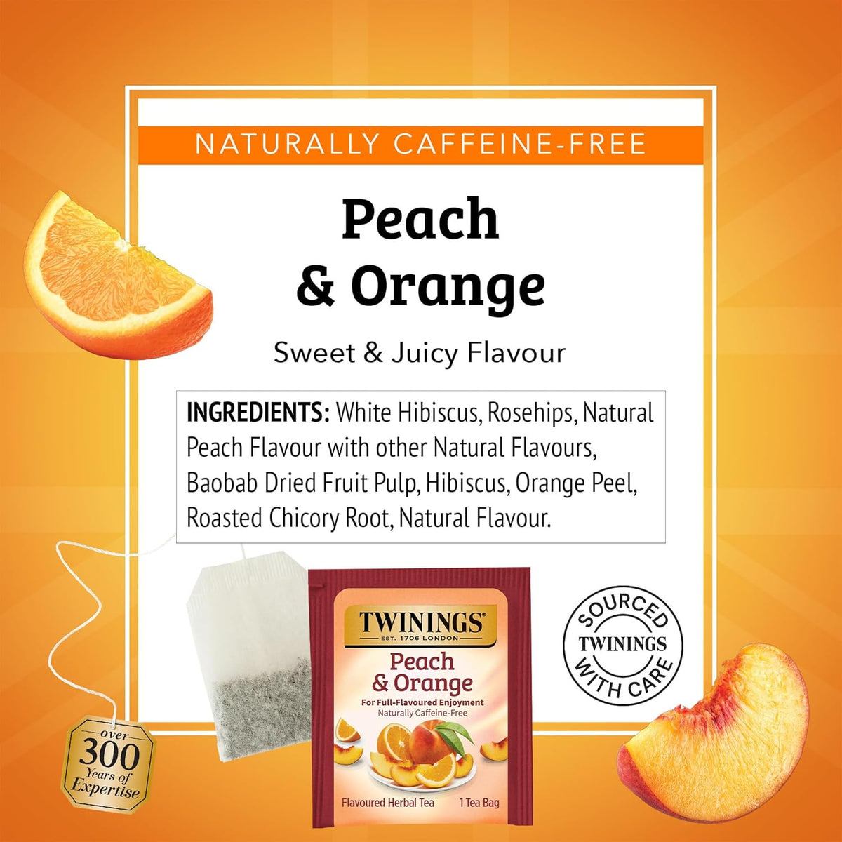 Peach & Orange Herbal Tea Individually Wrapped Bags, 100 Count (Pack of 1), Juicy & Fruity, Naturally Caffeine-Free, Enjoy Hot or Iced, 100 Teabags