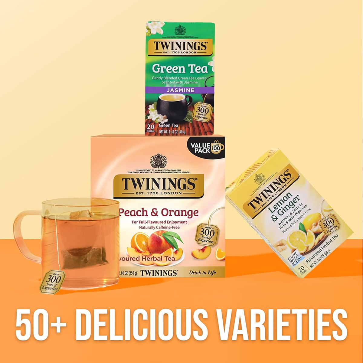 Peach & Orange Herbal Tea Individually Wrapped Bags, 100 Count (Pack of 1), Juicy & Fruity, Naturally Caffeine-Free, Enjoy Hot or Iced, 100 Teabags