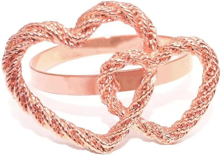 c Simple Double Ring Love Napkin Button Valentine's Day Heart Shaped Napkin Ring Peach Heart Mouth Cloth Ring Restaurant Hotel Desktop Decoration -6 Pieces (Rose Gold)