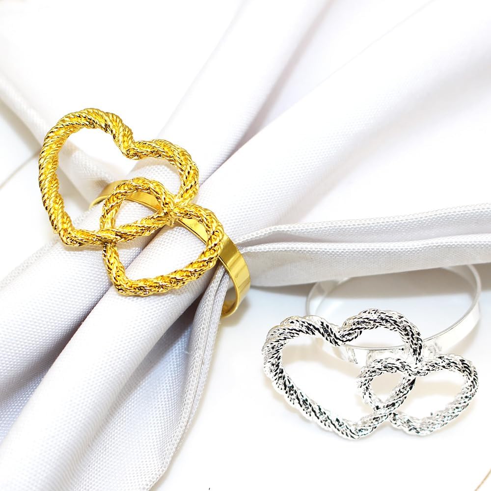 c Simple Double Ring Love Napkin Button Valentine's Day Heart Shaped Napkin Ring Peach Heart Mouth Cloth Ring Restaurant Hotel Desktop Decoration -6 Pieces (Rose Gold)