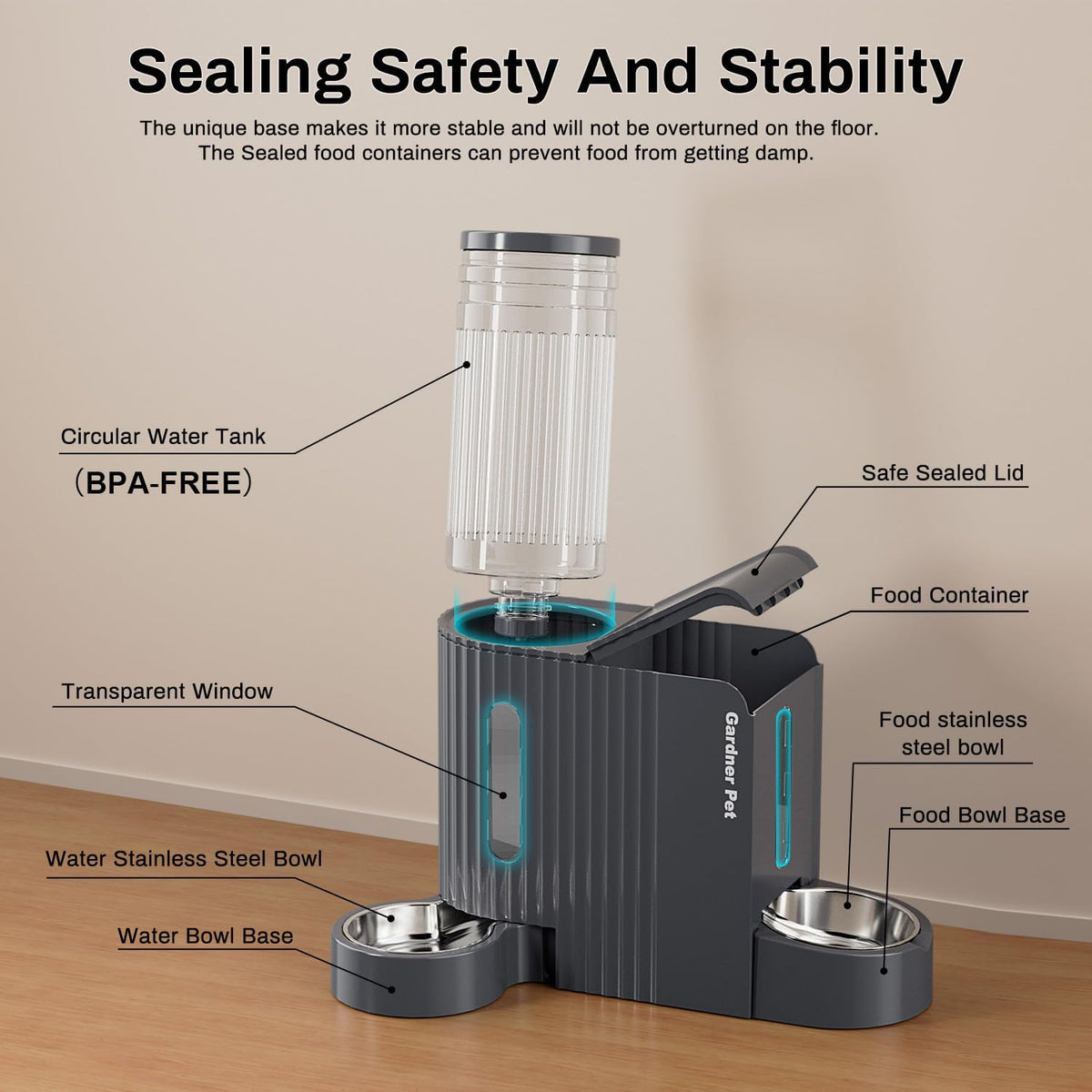 Gardner Pet Automatic Gravity Cat Food Feeder and Water Dispenser Stainless Steel Two-in-One Set Large Capacity Dispenser for Pets Dogs, Puppies, Kittens-(0.8 Gallons x 2)