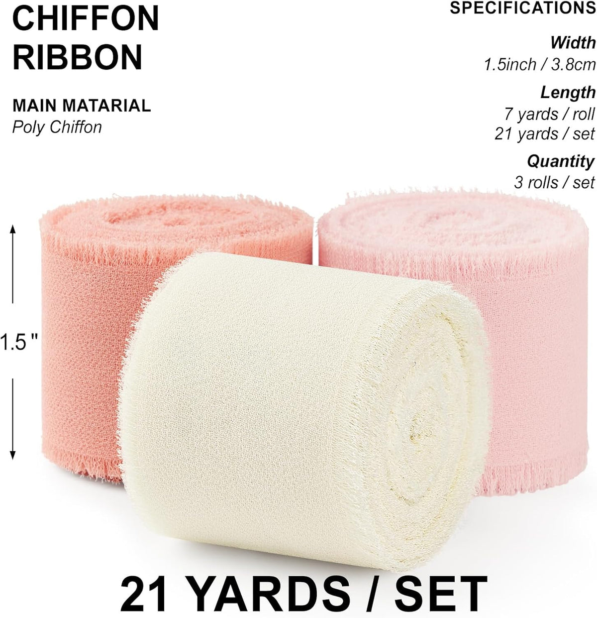 Chiffon Ribbon Blush Pink/Peach/Cream, 1.5" x 21 Yd