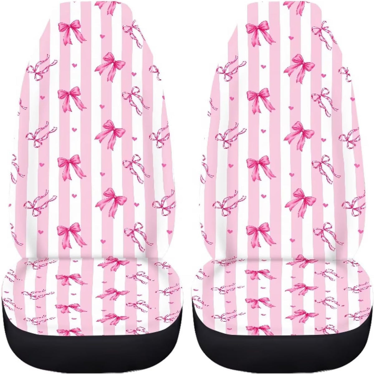 Pink-White Stripe Bow Car Seat Covers Front Seats Only for Girly