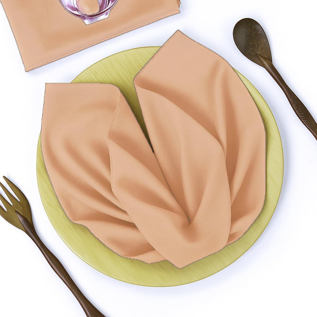 Pack of 50 PCS Cloth Napkins 17x17 inch Washable Polyester Dinner Napkins Soft Table Napkins for Wedding Party Dining Banquet Bistro Decoration - Peach