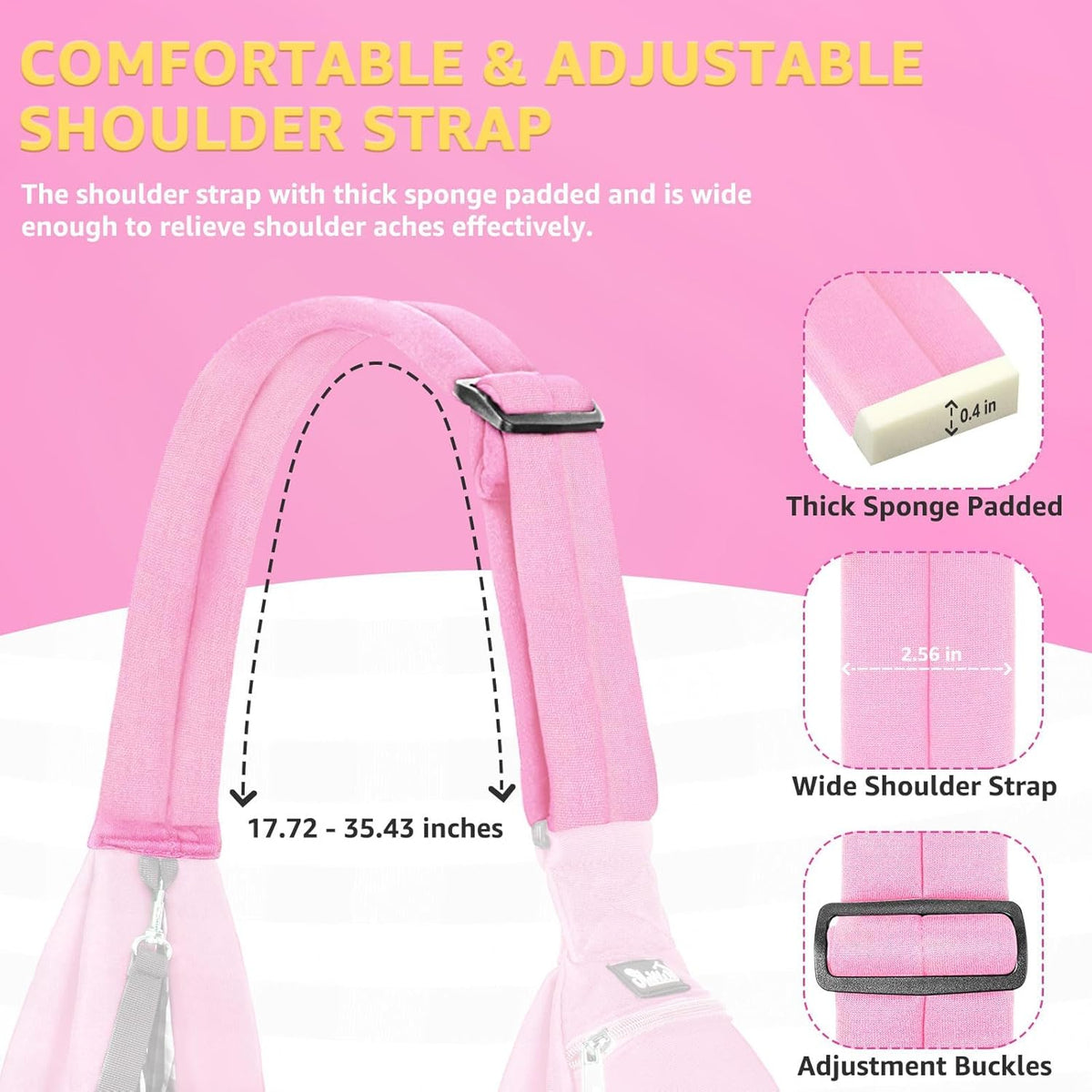 Lukovee Pet Sling, Hand Free Dog Sling Carrier Adjustable Padded Strap Tote Bag, Shoulder Bag with Safety Belt & Front Pocket for Small Dog Cat Puppy (Pink-WY,S)