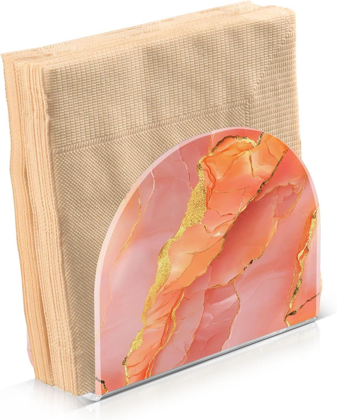 Acrylic Napkin Holder 1 Pack Holds 50-60 Napkins One-Piecing Molding Napkin Fit Kitchen & Dining Table Sturdy & durables Marble Peach Gold