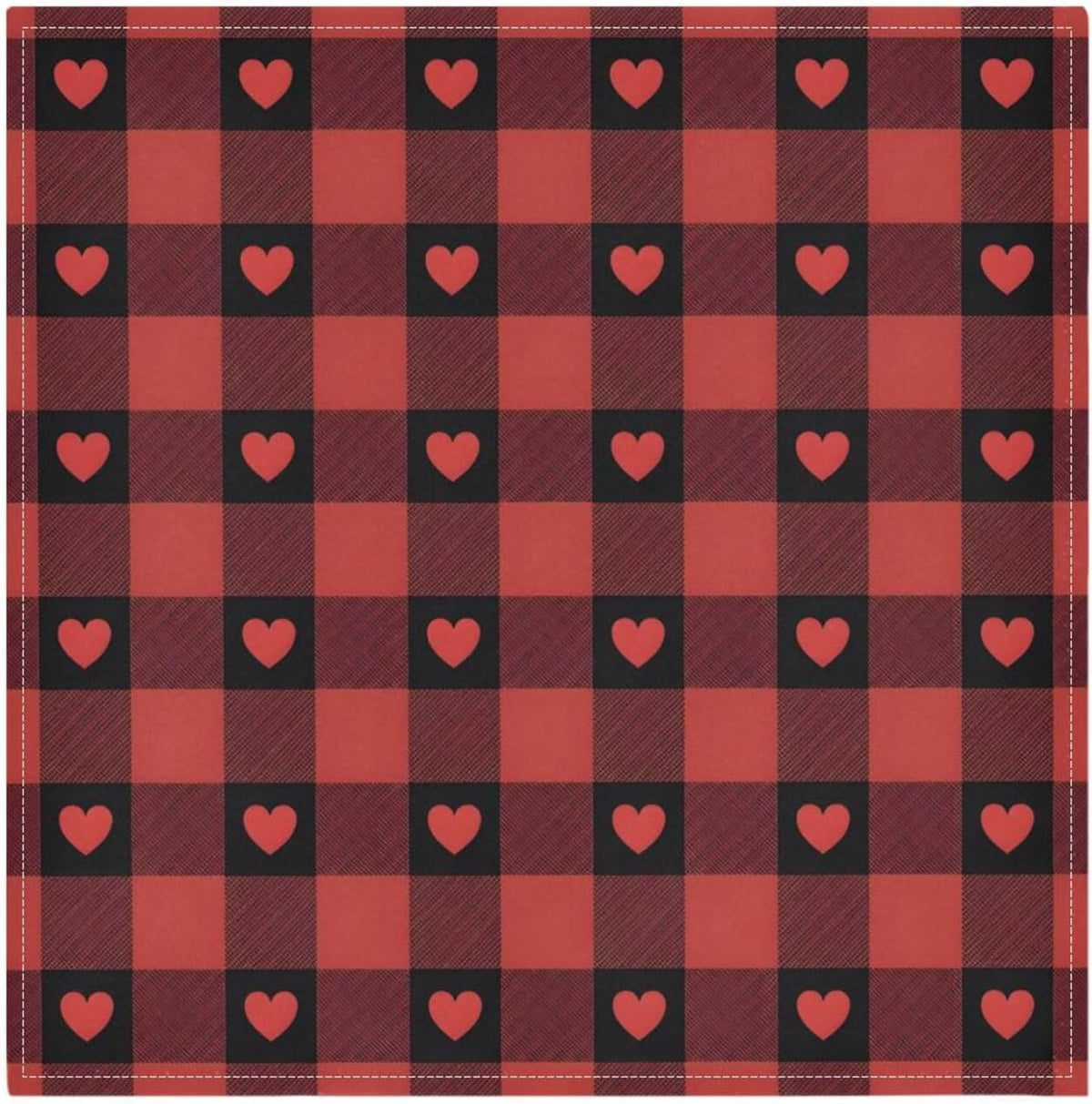 Valentines Cloth Napkins Set of 6, Red Buffalo Check Love Heart Square Premium Polyester Table Linen 20 Inch Napkins for Dinner Parties