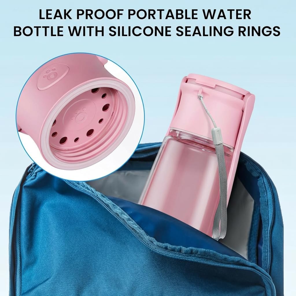 Portable Dog Water Bottle for Walking – 19oz / 12oz Foldable Pet Water Dispenser for Puppies, Medium & Large Dogs – Leak Proof Travel Water Bowl for Small Animals Dog Accessories(12OZ Pink)