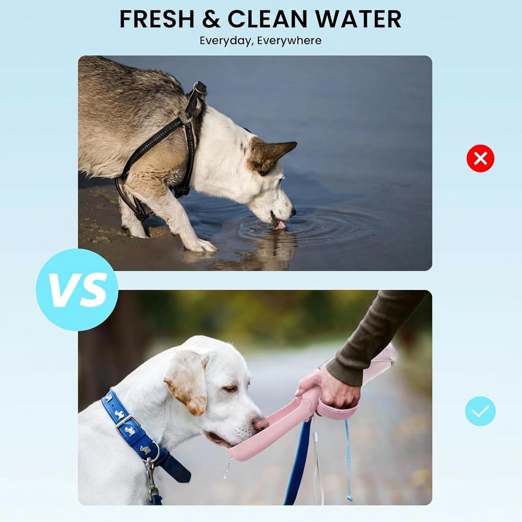 Portable Dog Water Bottle for Walking – 19oz / 12oz Foldable Pet Water Dispenser for Puppies, Medium & Large Dogs – Leak Proof Travel Water Bowl for Small Animals Dog Accessories(12OZ Pink)