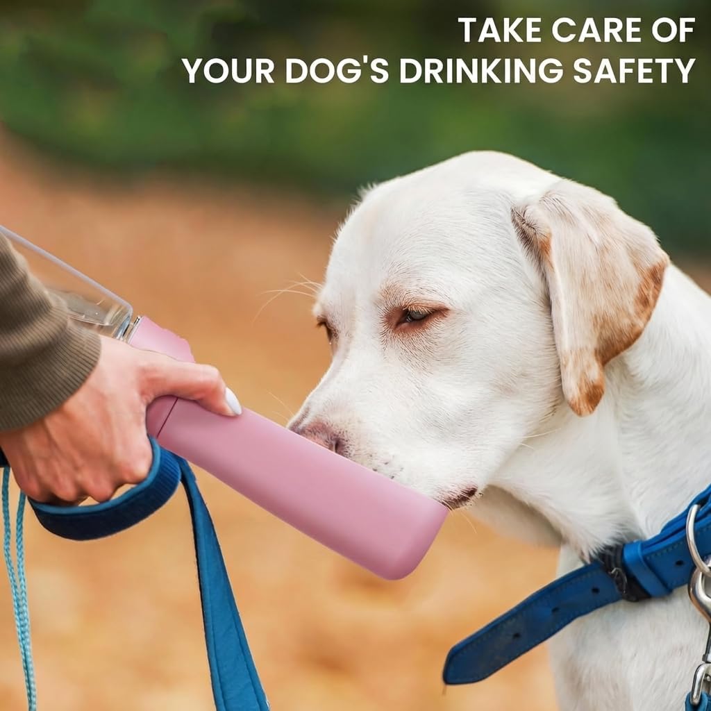 Portable Dog Water Bottle for Walking – 19oz / 12oz Foldable Pet Water Dispenser for Puppies, Medium & Large Dogs – Leak Proof Travel Water Bowl for Small Animals Dog Accessories(12OZ Pink)